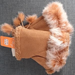 Fingerless Gloves Mittens Handwarmer Tan Fur Fun Warm Winter Fall Chic